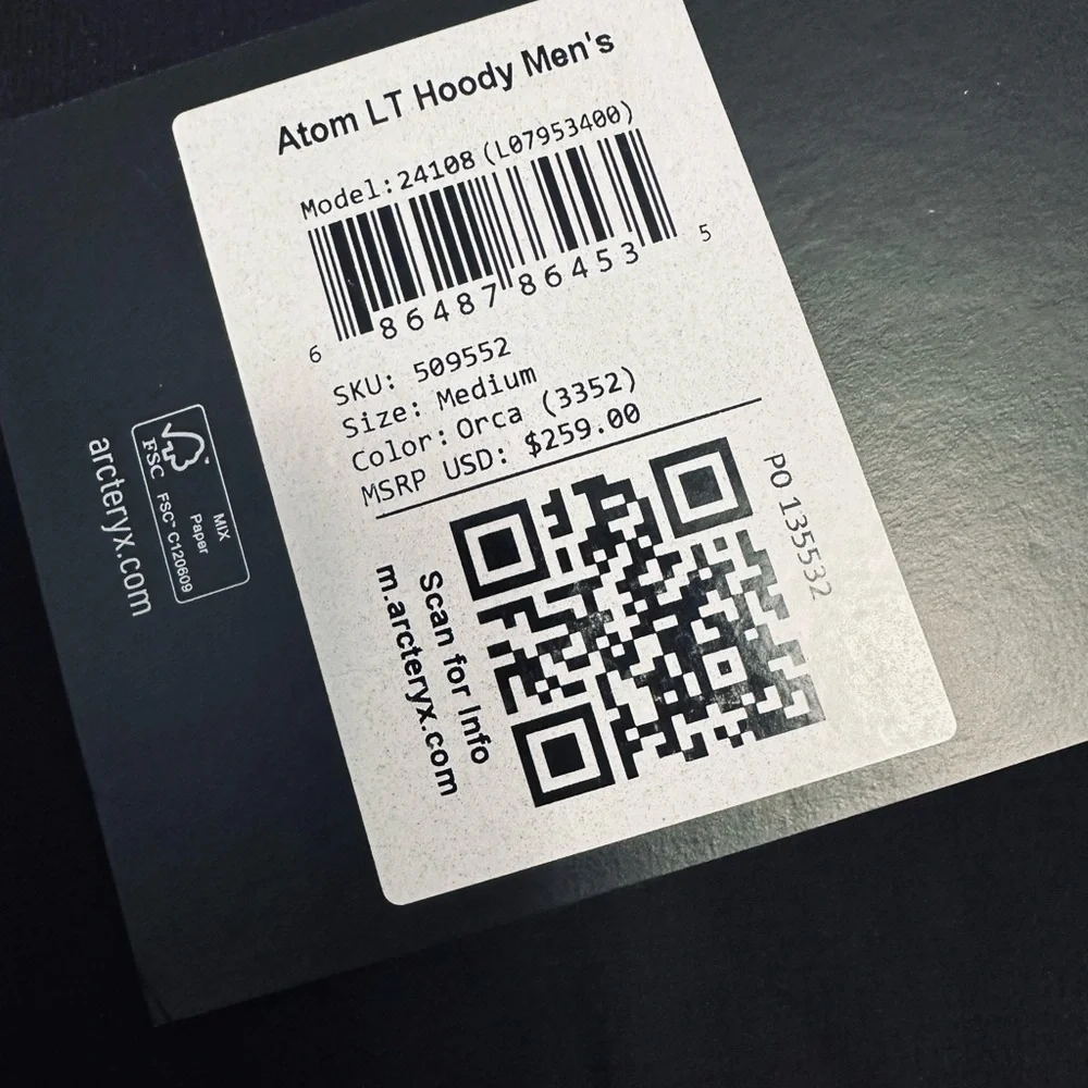 Arc'teryx Atom LT Hoody Men’s Medium NWT MINT RARE! Expired Color! Orca - Picture 9 of 14